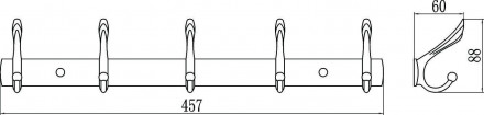 Планка с крючками (5 крючков) Savol S-06205H