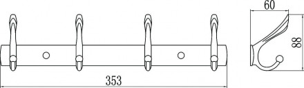 Планка с крючками (4 крючка) Savol S-06204H
