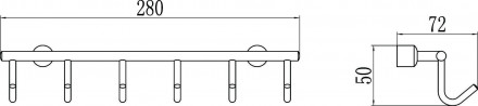 Планка с крючками (6 крючков) Savol S-005256
